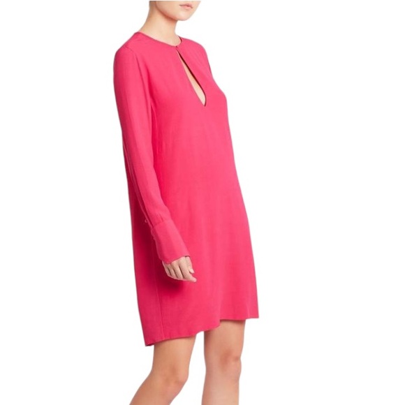 Equipment Bonnie Fuchsia Carmine Pink Cutout Long Sleeve Tunic Mini Dress - M - Picture 4 of 16